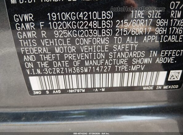 3CZRZ1H36SM714727 2025 HONDA HR-V Gray Вид підкапотного простору