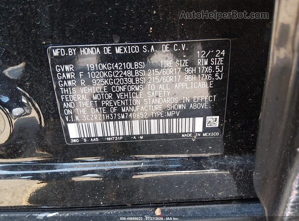 3CZRZ1H37SM740852 2025 HONDA HR-V Black Vista del compartimento del motor