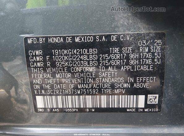 3CZRZ1H37SM751592 2025 HONDA HR-V Light Blue Вид підкапотного простору