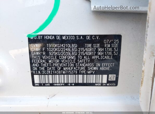 3CZRZ1H38TM715279 2026 HONDA HR-V White Вид підкапотного простору