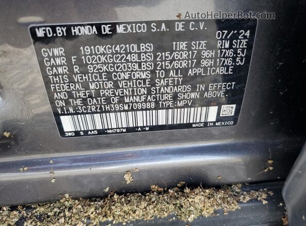 3CZRZ1H39SM709988 2025 HONDA HR-V Gray VIN კოდის სტიკერის ხედი