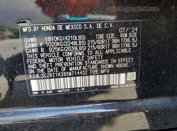 3CZRZ1H39SM714432 2025 HONDA HR-V Black VIN sticker view
