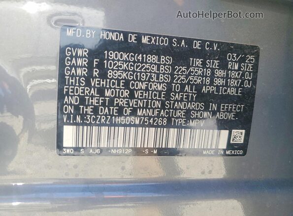 3CZRZ1H50SM754268 2025 HONDA HR-V Gray ძრავის განყოფილების ხედი