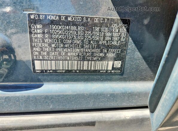 3CZRZ1H50TM704522 2026 HONDA HR-V Teal Շարժիչի բաժամունքի տեսք
