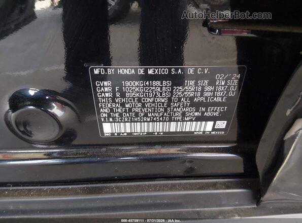 3CZRZ1H52RM745470 2024 HONDA HR-V Black ძრავის განყოფილების ხედი
