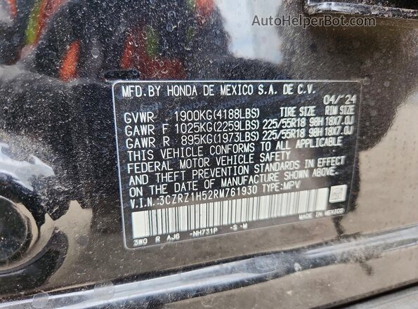 3CZRZ1H52RM761930 2024 HONDA HR-V Black VIN կոդի պիտակի տեսք