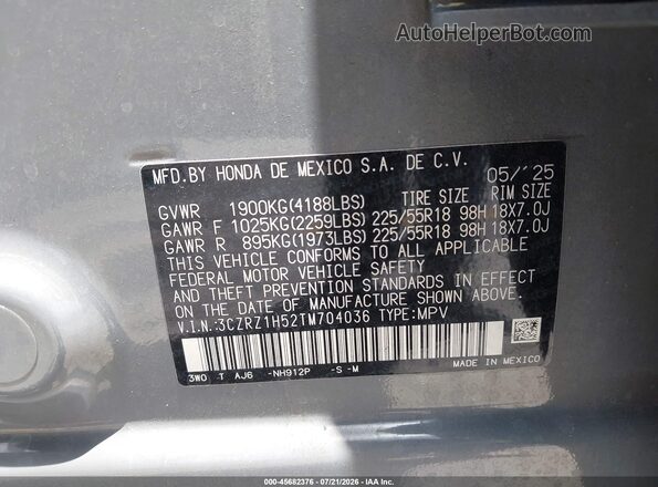 3CZRZ1H52TM704036 2026 HONDA HR-V Gray Vista del compartimento del motor