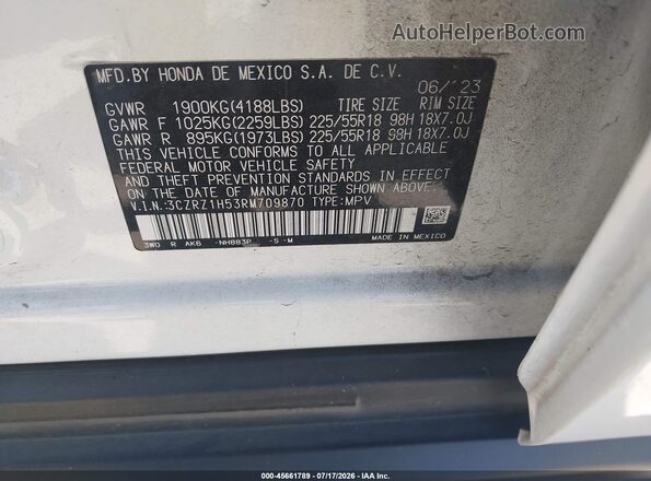3CZRZ1H53RM709870 2024 HONDA HR-V White Vista del compartimento del motor