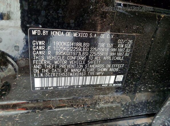 3CZRZ1H53TM740463 2026 HONDA HR-V Черный Вид наклейки с VIN-кодом