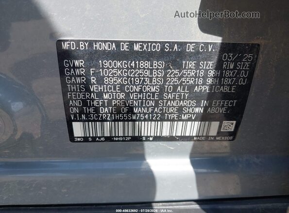 3CZRZ1H55SM754122 2025 HONDA HR-V Серый Вид подкапотного пространства
