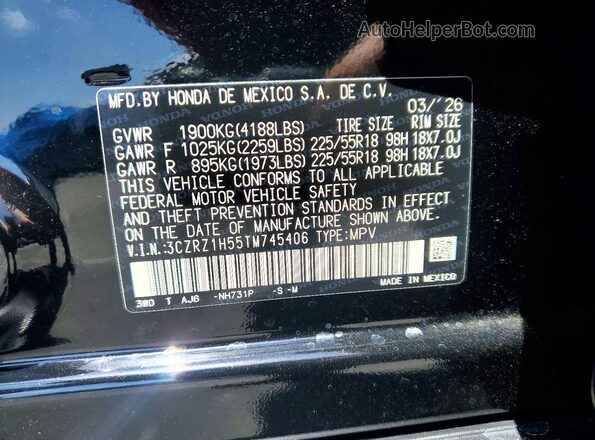 3CZRZ1H55TM745406 2026 HONDA HR-V Black Вид підкапотного простору