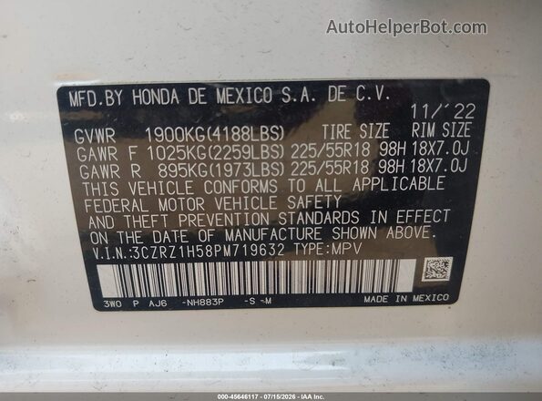 3CZRZ1H58PM719632 2023 HONDA HR-V White Շարժիչի բաժամունքի տեսք