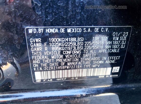 3CZRZ1H58PM727164 2023 HONDA HR-V Black Вид наклейки з VIN-кодом
