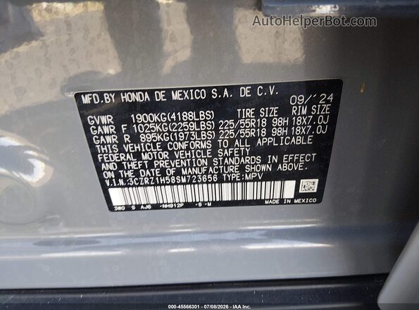 3CZRZ1H58SM723656 2025 HONDA HR-V Gray Vista del compartimento del motor