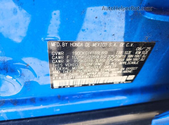 3CZRZ1H58TM711251 2026 HONDA HR-V Blue VIN sticker view