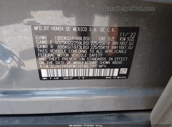 3CZRZ1H59PM720160 2023 HONDA HR-V Gray Engine compartment view