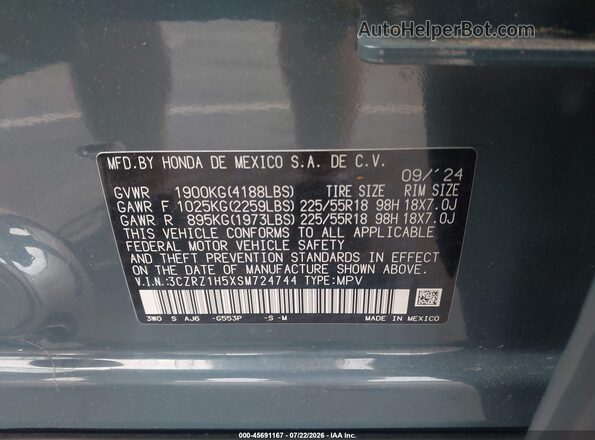 3CZRZ1H5XSM724744 2025 HONDA HR-V Blue Շարժիչի բաժամունքի տեսք