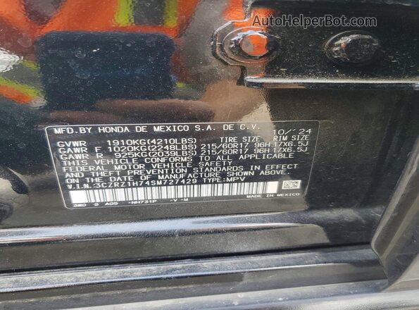 3CZRZ1H74SM727429 2025 HONDA HR-V Black Widok naklejki z numerem VIN