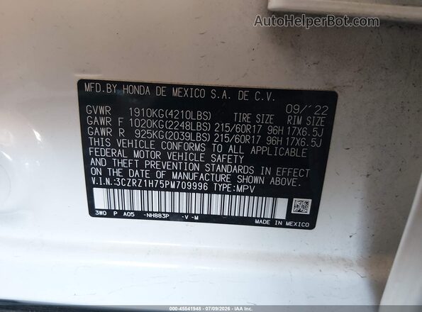 3CZRZ1H75PM709996 2023 HONDA HR-V White ძრავის განყოფილების ხედი