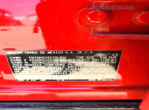 3CZRZ1H78RM709784 2024 HONDA HR-V Red Widok naklejki z numerem VIN