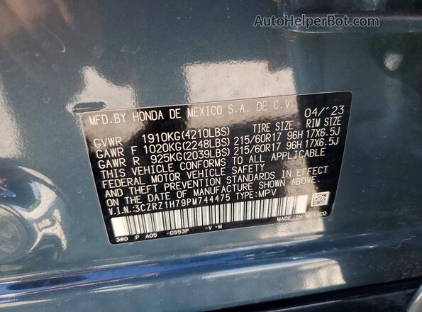 3CZRZ1H79PM744475 2023 HONDA HR-V Blue VIN sticker view