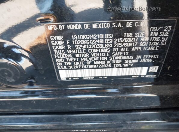 3CZRZ1H79RM722026 2024 HONDA HR-V Black ძრავის განყოფილების ხედი