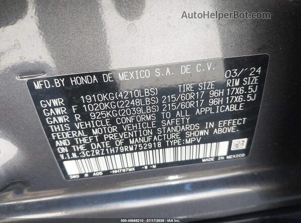 3CZRZ1H79RM752918 2024 HONDA HR-V Серый Вид подкапотного пространства