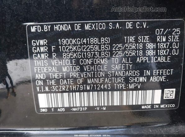 3CZRZ1H79TM712443 2026 HONDA HR-V Black Widok komory silnika