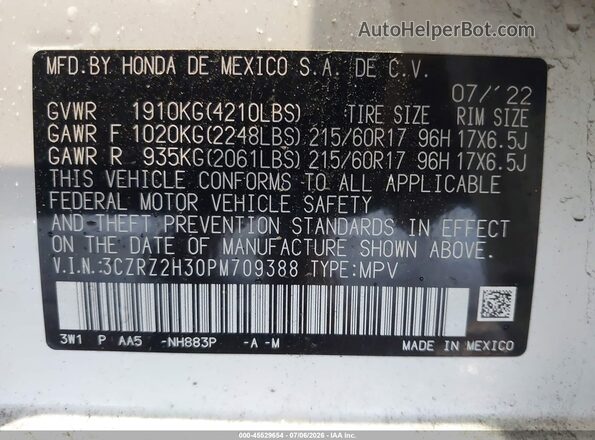 3CZRZ2H30PM709388 2023 HONDA HR-V White Շարժիչի բաժամունքի տեսք