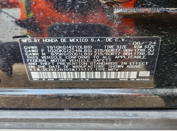 3CZRZ2H30SM715717 2025 HONDA HR-V Черный Вид наклейки с VIN-кодом