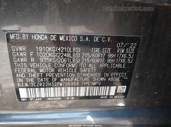 3CZRZ2H32PM706959 2023 HONDA HR-V Gray Widok komory silnika