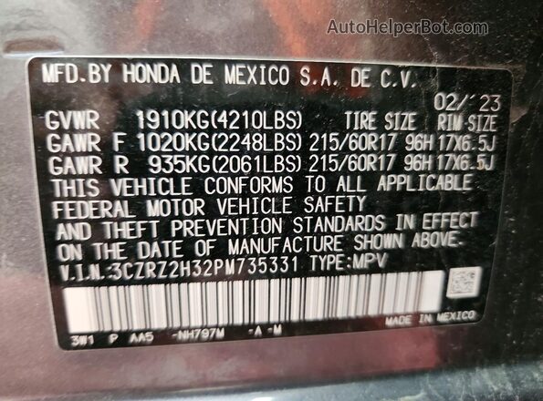 3CZRZ2H32PM735331 2023 HONDA HR-V Gray Vista del compartimento del motor