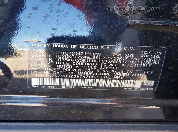 3CZRZ2H32SM747052 2025 HONDA HR-V Black VIN կոդի պիտակի տեսք