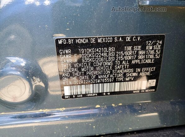 3CZRZ2H32SM765597 2025 HONDA HR-V Blue Vista interior de 360 grados