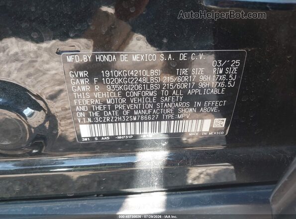 3CZRZ2H32SM786627 2025 HONDA HR-V Black ძრავის განყოფილების ხედი