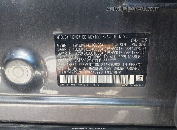 3CZRZ2H34PM749229 2023 HONDA HR-V Gray Շարժիչի բաժամունքի տեսք