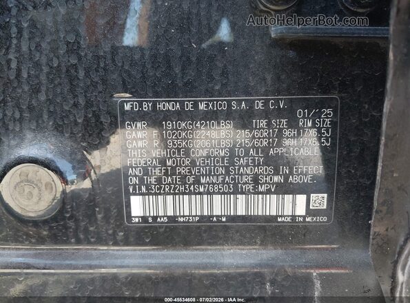3CZRZ2H34SM768503 2025 HONDA HR-V Black Widok komory silnika