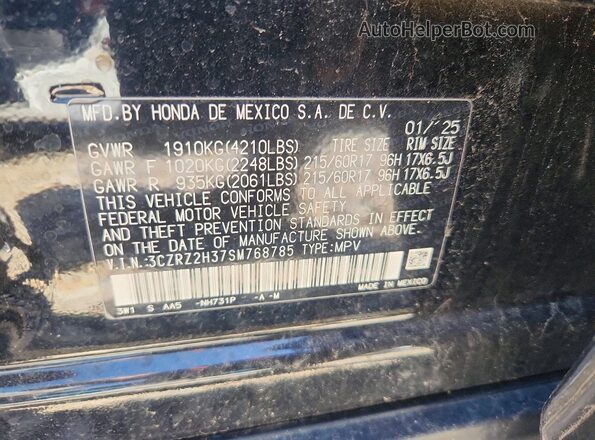 3CZRZ2H37SM768785 2025 HONDA HR-V Black VIN sticker view