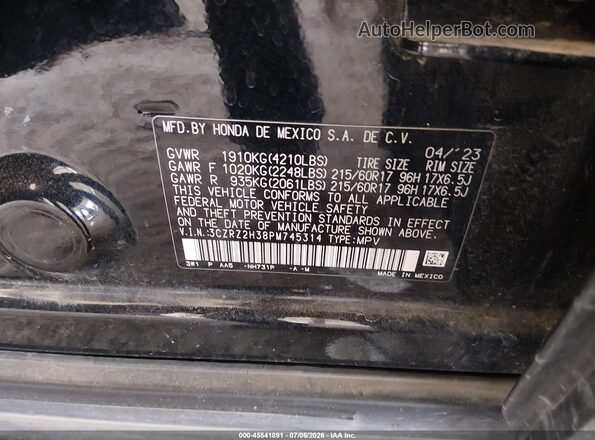 3CZRZ2H38PM745314 2023 HONDA HR-V Black Widok komory silnika