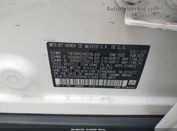 3CZRZ2H39PM741689 2023 HONDA HR-V Белый Вид подкапотного пространства