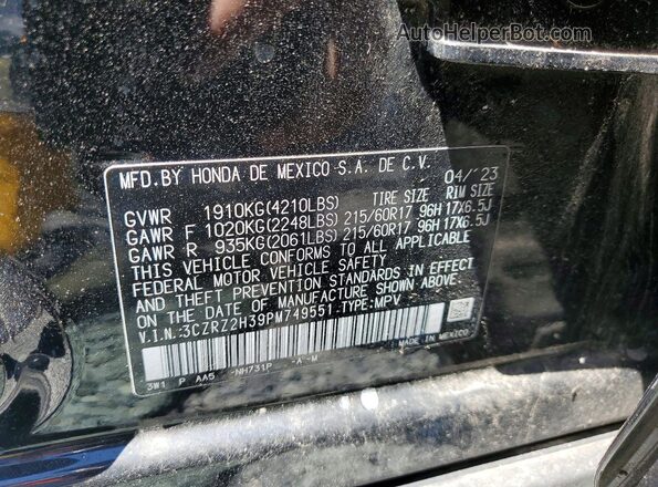 3CZRZ2H39PM749551 2023 HONDA HR-V Black VIN sticker view