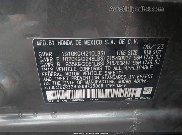 3CZRZ2H39RM725088 2024 HONDA HR-V Серый Вид подкапотного пространства