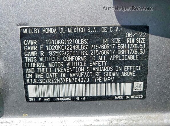3CZRZ2H3XPM704070 2023 HONDA HR-V Silver VIN կոդի պիտակի տեսք