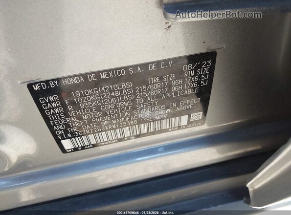 3CZRZ2H3XRM725388 2024 HONDA HR-V Silver ძრავის განყოფილების ხედი