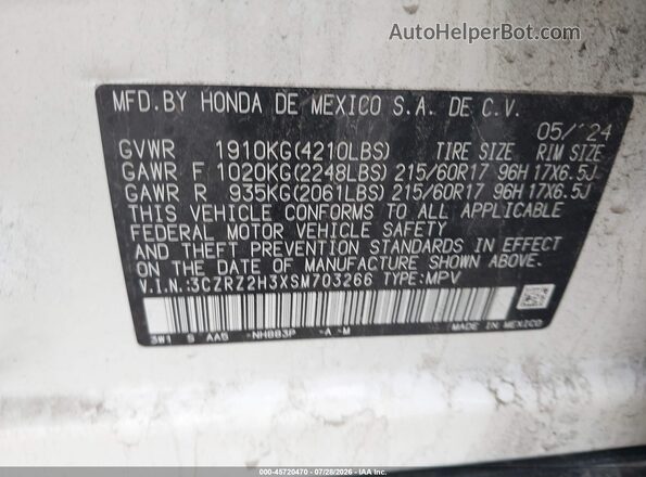 3CZRZ2H3XSM703266 2025 HONDA HR-V White ძრავის განყოფილების ხედი