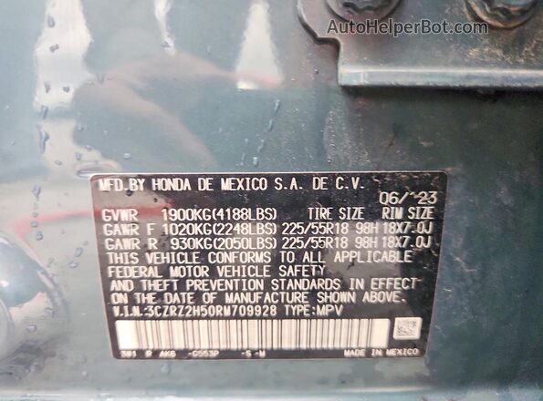3CZRZ2H50RM709928 2024 HONDA HR-V Blue VIN sticker view