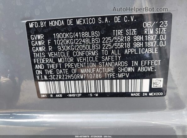 3CZRZ2H50RM710786 2024 HONDA HR-V Gray Вид підкапотного простору