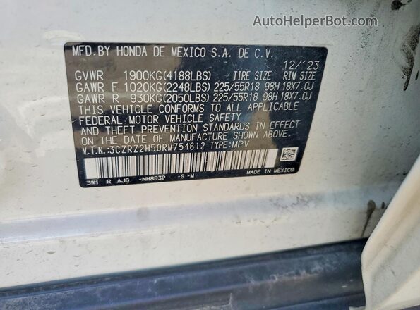3CZRZ2H50RM754612 2024 HONDA HR-V White VIN sticker view