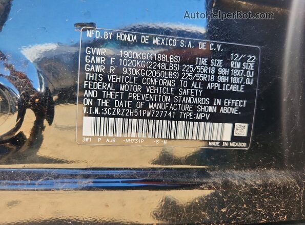 3CZRZ2H51PM727741 2023 HONDA HR-V Black Շարժիչի բաժամունքի տեսք