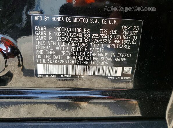 3CZRZ2H51RM721246 2024 HONDA HR-V Black VIN კოდის სტიკერის ხედი